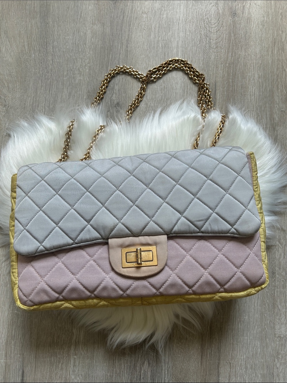 Chanel Tricolor Reissue 2.55 Quilted Canvas 226 Jumbo Flap Bag
